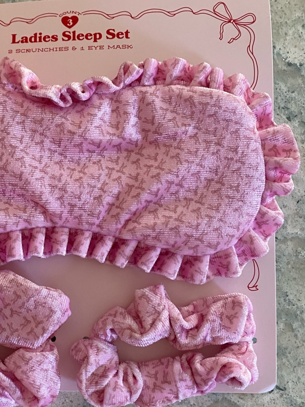 Target Pink Ruffled Eye Mask with Matching Scrunchies - Picture 3 of 4